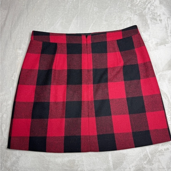 J.Crew Factory Wool Blend Harvest Plaid Buffalo Red Black Mini Skirt Size 12 - Picture 11 of 16